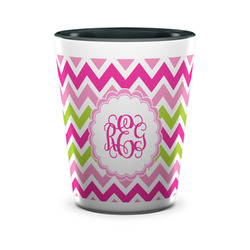 Pink & Green Chevron Ceramic Shot Glass - 1.5 oz - Two Tone - Set of 4 (Personalized)