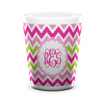 Pink & Green Chevron Ceramic Shot Glass - 1.5 oz - White - Set of 4 (Personalized)