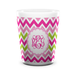 Pink & Green Chevron Ceramic Shot Glass - 1.5 oz - White - Set of 4 (Personalized)