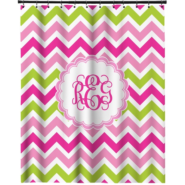 Custom Pink & Green Chevron Extra Long Shower Curtain - 70"x84" (Personalized)