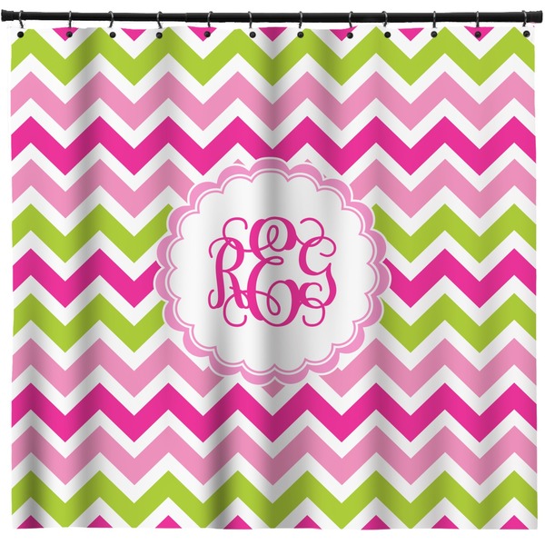 Custom Pink & Green Chevron Shower Curtain - 71" x 74" (Personalized)