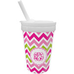 Pink & Green Chevron Sippy Cup with Straw (Personalized)