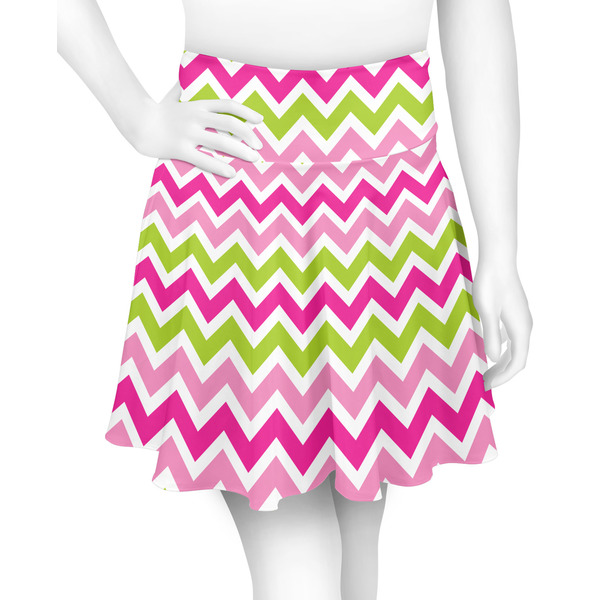 Custom Pink & Green Chevron Skater Skirt - X Large