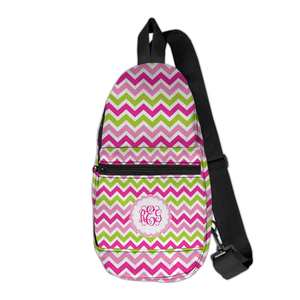 Custom Pink & Green Chevron Sling Bag (Personalized)