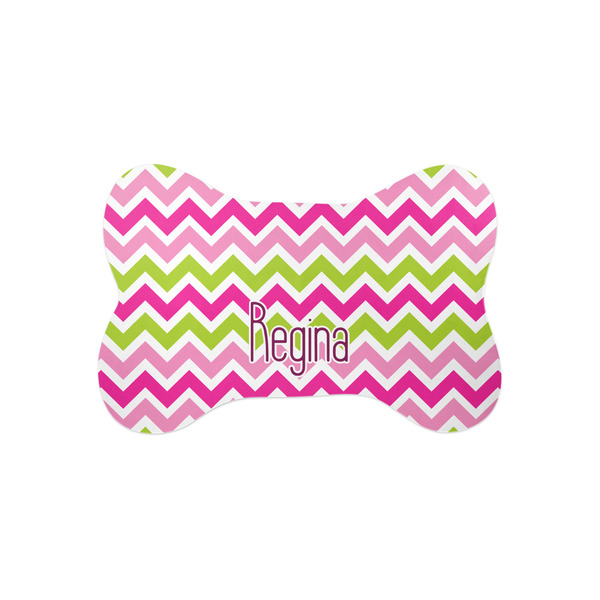 Custom Pink & Green Chevron Bone Shaped Dog Food Mat (Small) (Personalized)