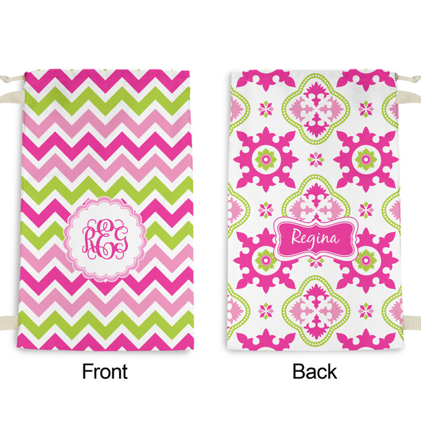 Pink & Green Chevron Small Laundry Bag - Front & Back View