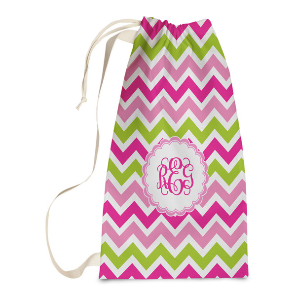 Custom Pink & Green Chevron Laundry Bags - Small (Personalized)