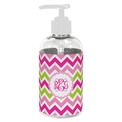Pink & Green Chevron Plastic Soap / Lotion Dispenser (8 oz - Small - White) (Personalized)