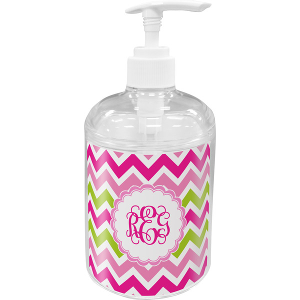 Custom Pink & Green Chevron Acrylic Soap & Lotion Bottle (Personalized)