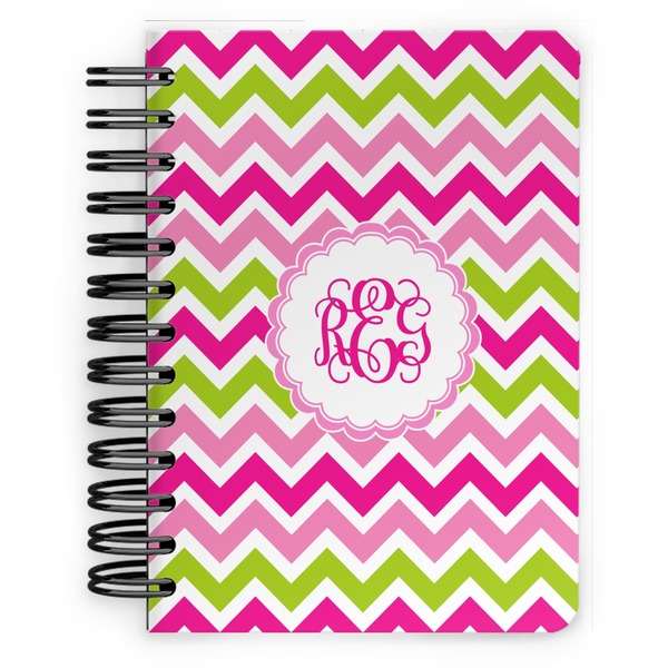 Custom Pink & Green Chevron Spiral Notebook - 5x7 w/ Monogram
