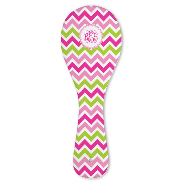 Custom Pink & Green Chevron Ceramic Spoon Rest (Personalized)