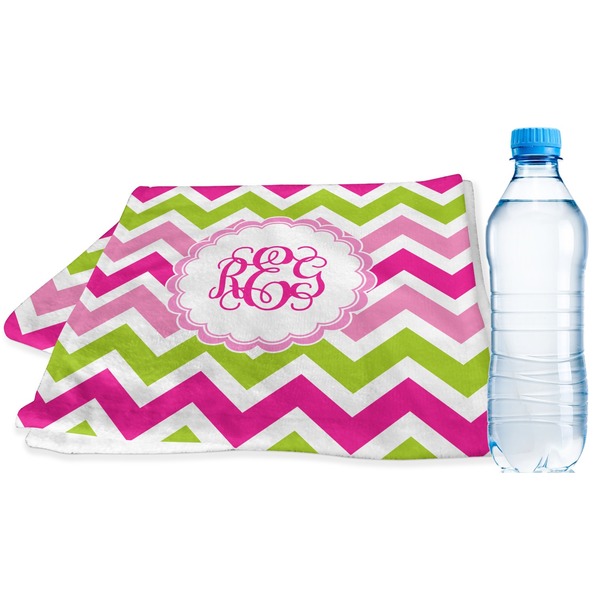 Custom Pink & Green Chevron Sports & Fitness Towel (Personalized)