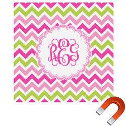 Pink & Green Chevron Square Car Magnet - 10" (Personalized)