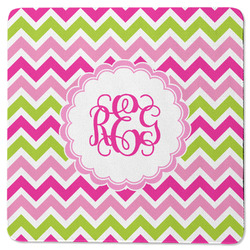 Pink & Green Chevron Square Rubber Backed Coaster (Personalized)