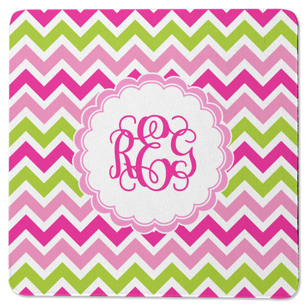 Custom Pink & Green Chevron Square Rubber Backed Coaster (Personalized)