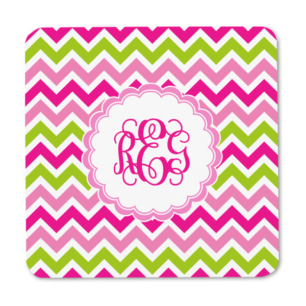 Pink & Green Chevron Square Fridge Magnet - FRONT