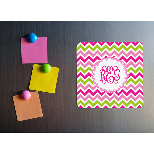 Pink & Green Chevron Square Fridge Magnet - LIFESTYLE
