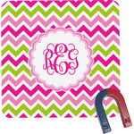 Pink & Green Chevron Square Fridge Magnet (Personalized)
