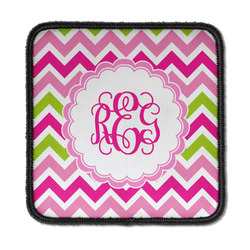 Pink & Green Chevron Iron On Square Patch w/ Monogram