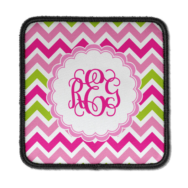 Custom Pink & Green Chevron Iron On Square Patch w/ Monogram