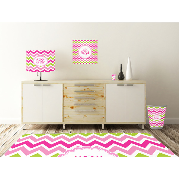 Pink & Green Chevron Square Wall Decal Wooden Desk