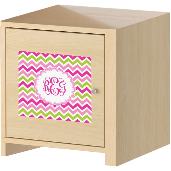 Pink & Green Chevron Square Wall Decal on Wooden Cabinet