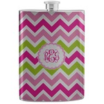 Pink & Green Chevron Stainless Steel Flask (Personalized)