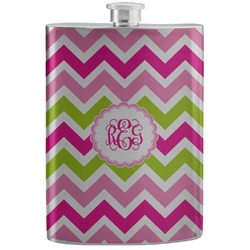 Pink & Green Chevron Stainless Steel Flask (Personalized)