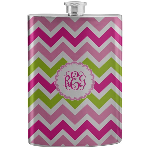 Custom Pink & Green Chevron Stainless Steel Flask (Personalized)