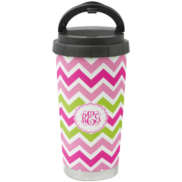 Custom Pink & Green Chevron Stainless Steel Coffee Tumbler (Personalized)