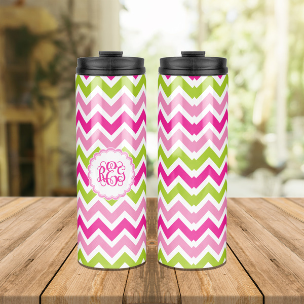 Pink & Green Chevron Stainless Steel Tumbler - Lifestyle