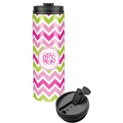 Pink & Green Chevron Stainless Steel Skinny Tumbler (Personalized)