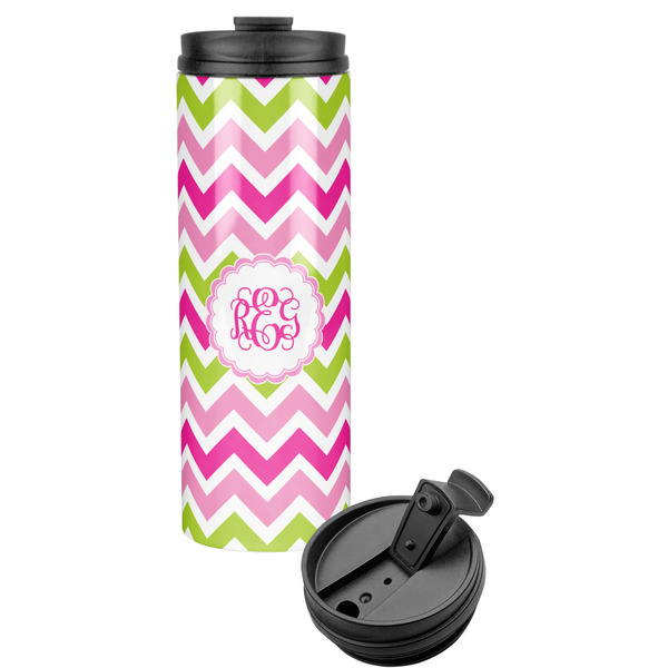 Custom Pink & Green Chevron Stainless Steel Skinny Tumbler (Personalized)