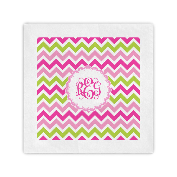 Custom Pink & Green Chevron Cocktail Napkins (Personalized)