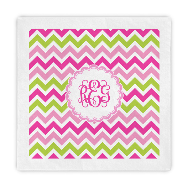 Custom Pink & Green Chevron Decorative Paper Napkins (Personalized)