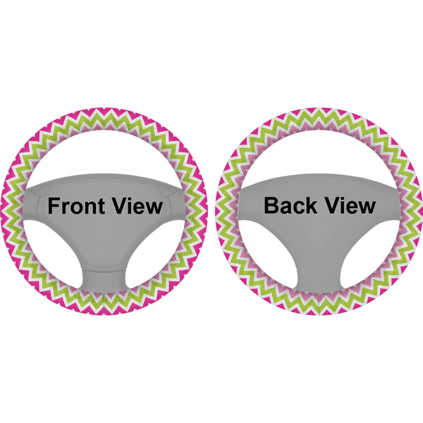 Pink & Green Chevron Steering Wheel Cover- Front and Back