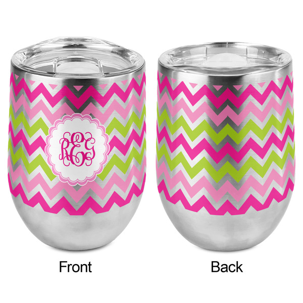 Pink & Green Chevron Stemless Wine Tumbler - Full Print - Approval