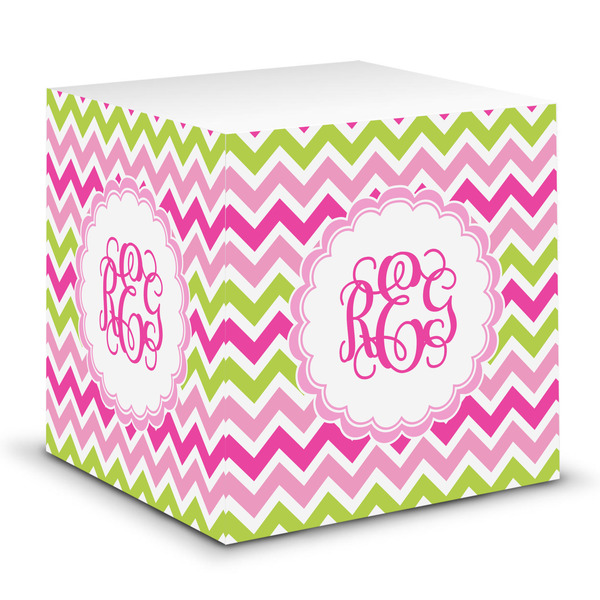 Custom Pink & Green Chevron Sticky Note Cube (Personalized)
