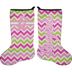 Pink & Green Chevron Holiday Stocking - Double-Sided - Neoprene (Personalized)