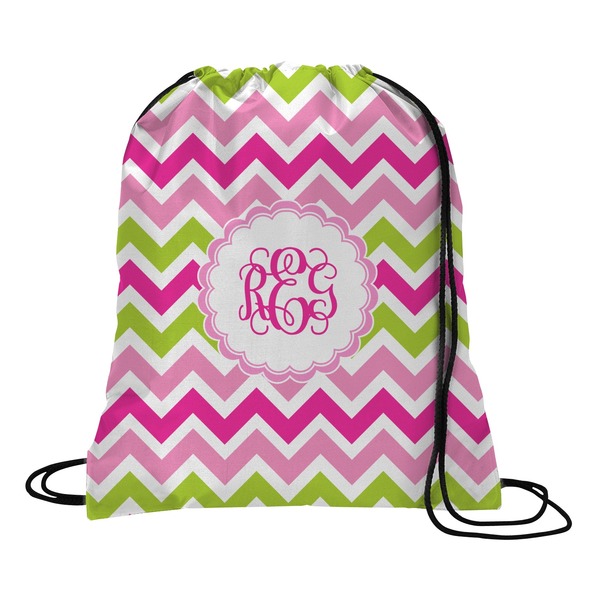 Custom Pink & Green Chevron Drawstring Backpack - Small (Personalized)