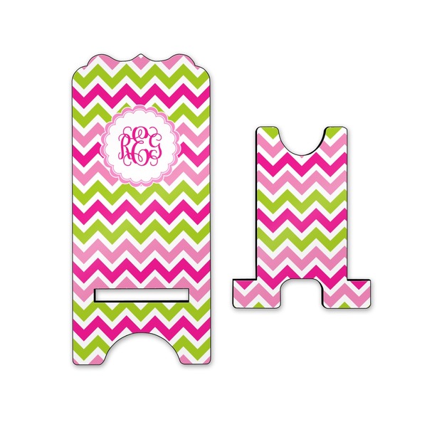 Pink & Green Chevron Stylized Phone Stand - Front & Back - Small