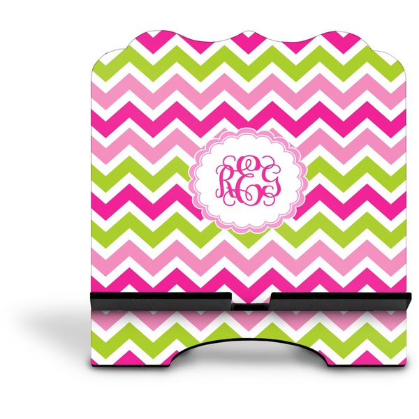 Pink & Green Chevron Stylized Tablet Stand - Front without iPad