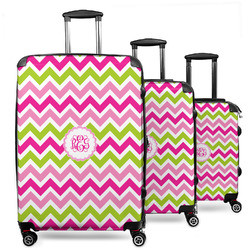 Pink & Green Chevron 3 Piece Luggage Set - 20" Carry On, 24" Medium Checked, 28" Large Checked (Personalized)