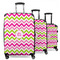 Pink & Green Chevron 3 Piece Luggage Set - 20" Carry On, 24" Medium Checked, 28" Large Checked (Personalized)