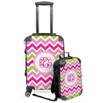 Pink & Green Chevron Kids 2-Piece Luggage Set - Suitcase & Backpack (Personalized)