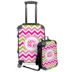 Pink & Green Chevron Kids 2-Piece Luggage Set - Suitcase & Backpack (Personalized)