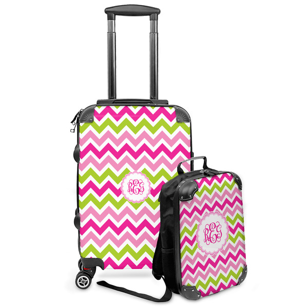 Custom Pink & Green Chevron Kids 2-Piece Luggage Set - Suitcase & Backpack (Personalized)
