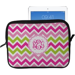 Pink & Green Chevron Tablet Case / Sleeve - Large (Personalized)