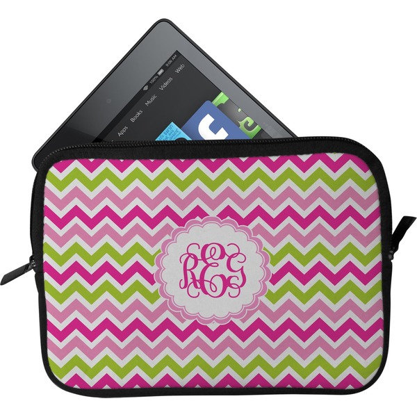 Custom Pink & Green Chevron Tablet Case / Sleeve - Small (Personalized)