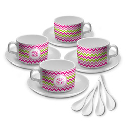 Pink & Green Chevron Tea Cup - Set of 4 (Personalized)